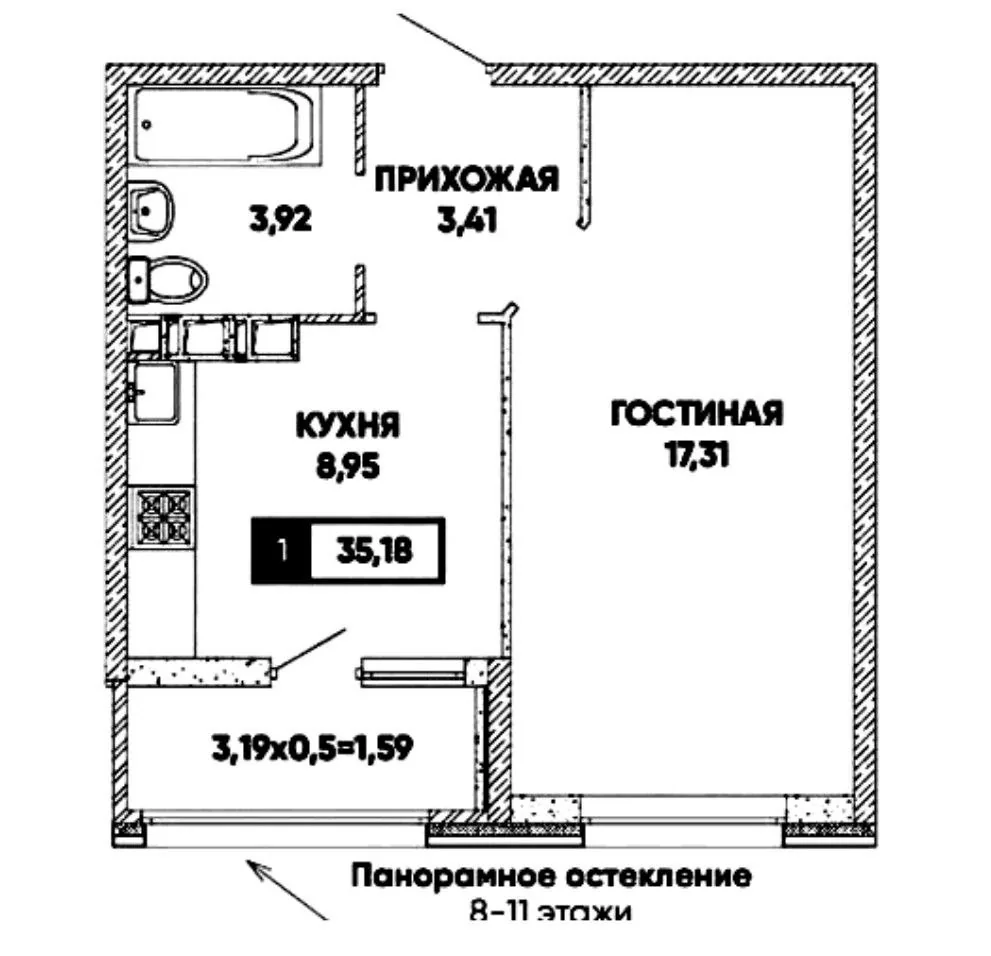 1 КОМНАТНАЯ КВАРТИРА В ЖК АРХИТЕКТОР - миниатюра 7